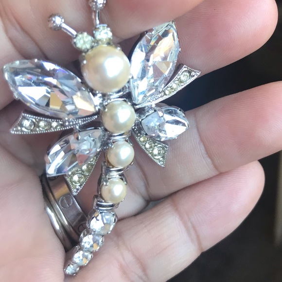 Vintage Christian Dior Rhinestone & faux pearl silver tone...